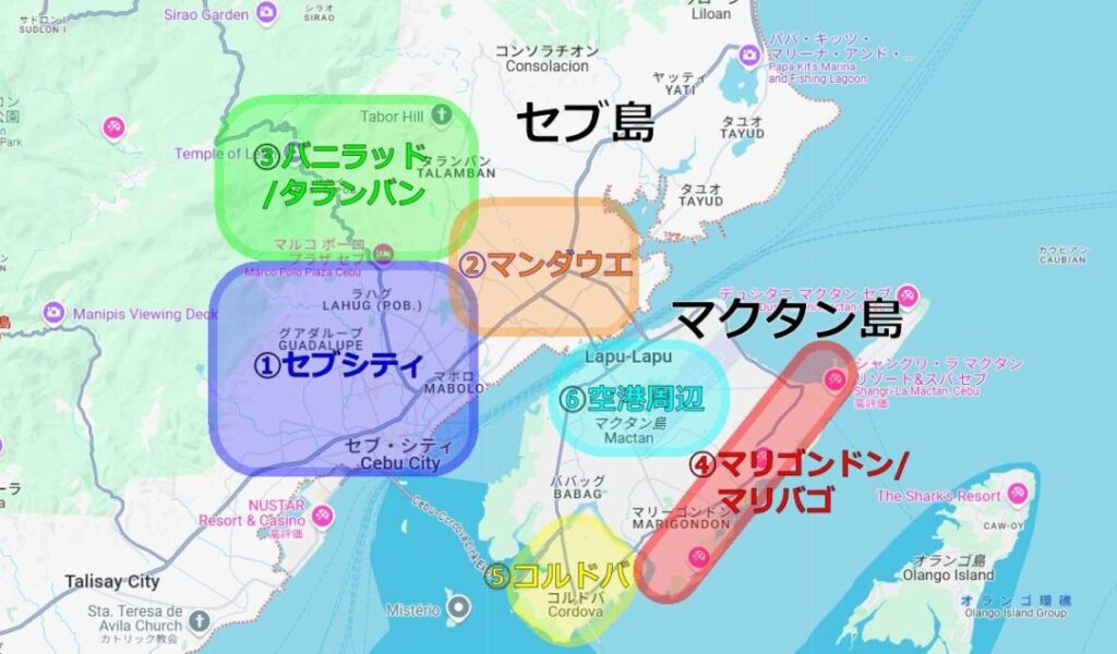 セブ・マクタン島のエリアガイド地図