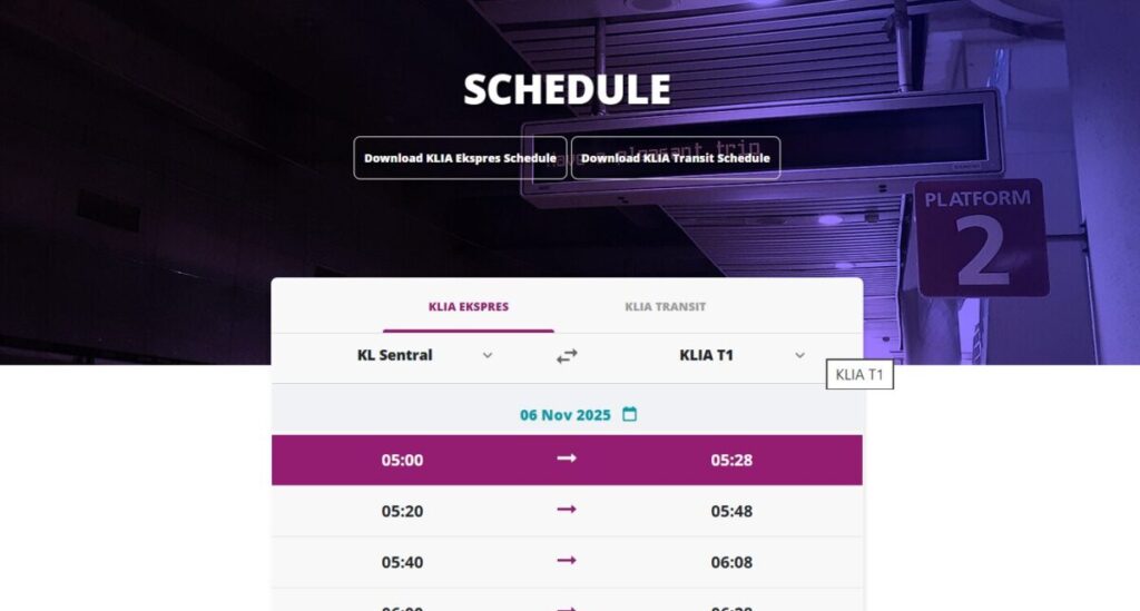 KLIAエクスプレス/トランジットの運行スケジュール
